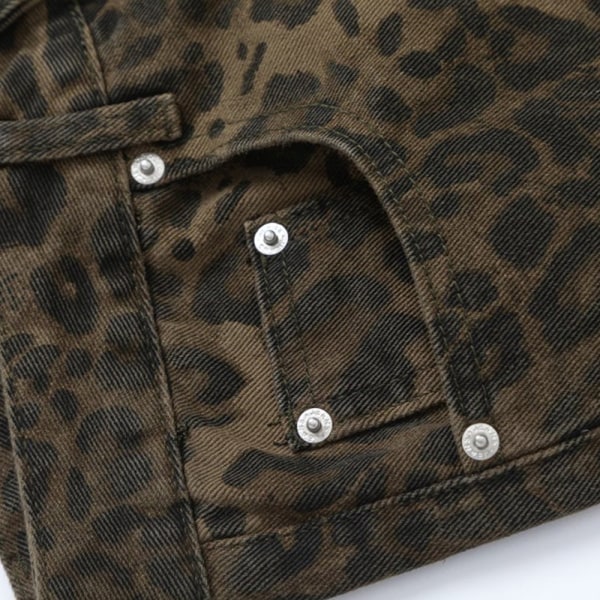 Dam Leopard Denim Byxor Vintage Streetwear Jeans Raka ben Lösa byxor L