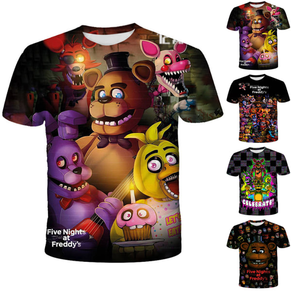 Fem Nätter hos Freddy FNAF Barn T-shirt Sommar Casual Kortärmad Tryckt Tee Toppar Horror Gaming Fans Pojkar Flickor Födelsedagspresent D 130cm