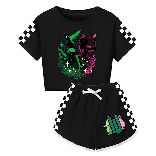 5-14 År Barn Ungdomar Flickor Pojkar Häxtryck Kortärmad T-shirts+shorts Sportkläder Set Presenter Black 140cm