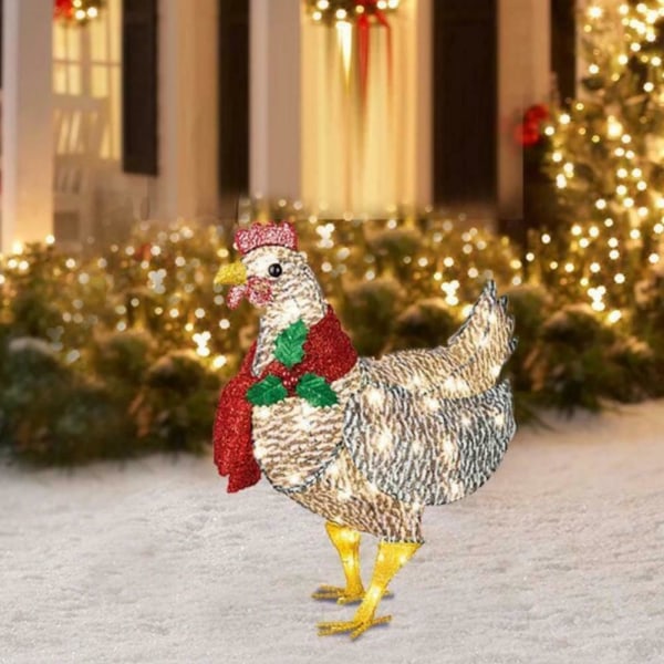 Xmas Light-Up Kyckling med halsduk LED Holiday Decor Outdoor Yard L