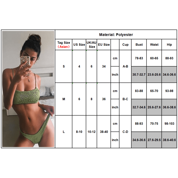 Sexig Kvinnlig Crinkle Strap Bikini Set Push Up Baddräkt Green M