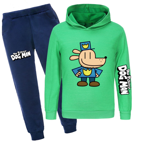 DOG MAN Casual Träningsset Barn Hoodie Joggingbyxor Kostym Tryck Huvtröja Sweatshirt Pullover Toppar Kläder Green 150cm