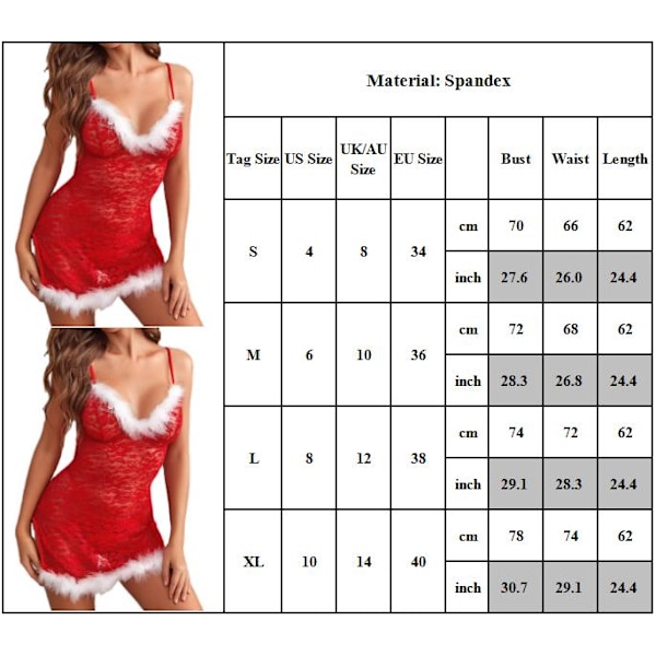 Sexig Julunderkläder för Dam - Fru Jultomten - Nattkläder - Underkläder - Maskeraddräkt XL