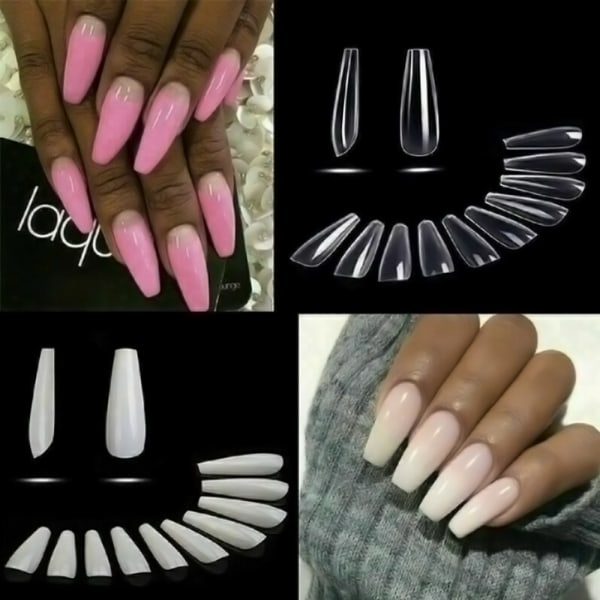 100x långa falska naglar konstgjorda falska nail art tips Stick Pink