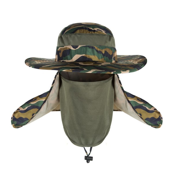 Män Kvinnor Mesh Fishmen Hattar Bred brätte Flap Cap med mask Camouflage