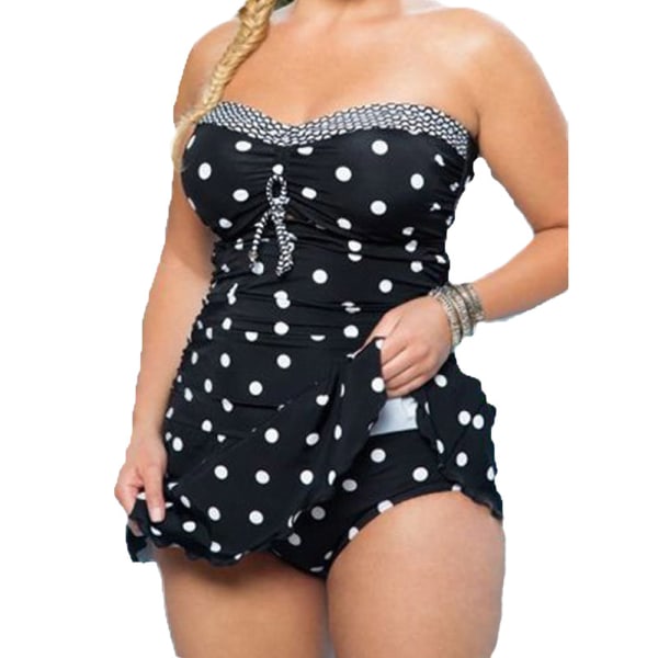 Dam Polka Dot Swim Dress Baddräkt Badkläder Plus Size Black 2XL