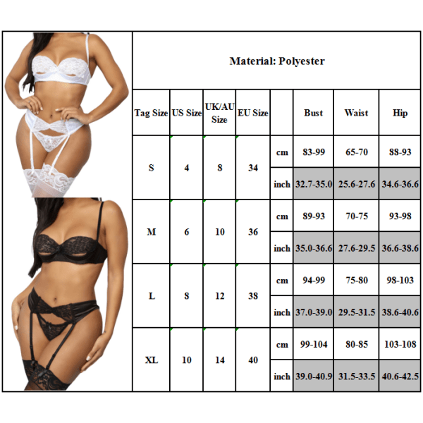 Sexig Push-Up Lingerie Topp BH-set Trosor Nattkläder för Kvinnor White S