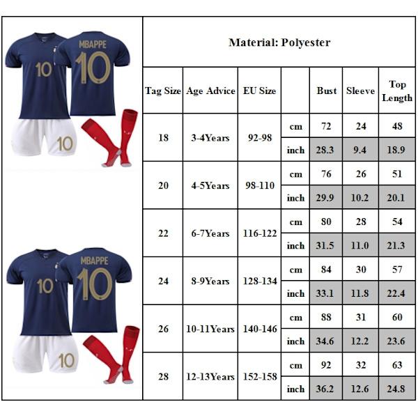 Jalkapallopaita lapsille Mbappe #10 Jalkapallopaidat lapsille pojat ja tytöt Jalkapallonuorten harjoitusverryttelypuvut 8-9Years