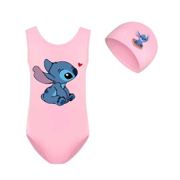Lilo & Stitch Barn Flickor Tecknad Baddräkt Hel Baddräkt Med Badmössa för Sommar Strand Semester Pool Surf #4 150cm