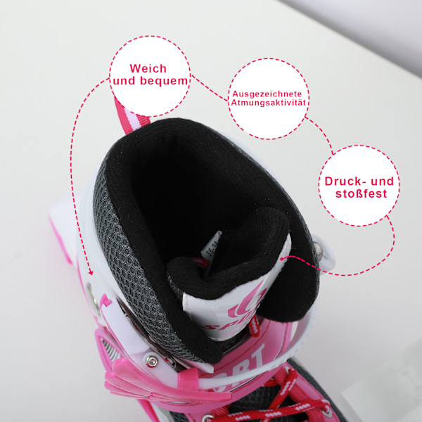 Inlineskates, justerbara rullskridskor, inlinehjul med ljus, rullskridskor, inliner, justerbar storlek 26-41, trippelt skydd Pink M