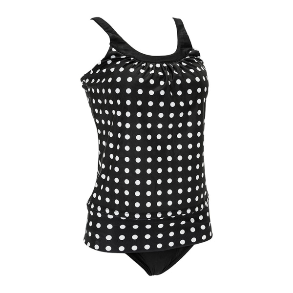 Dam Tankini Bikini Set Baddräkt Polka Dot Svart Black L