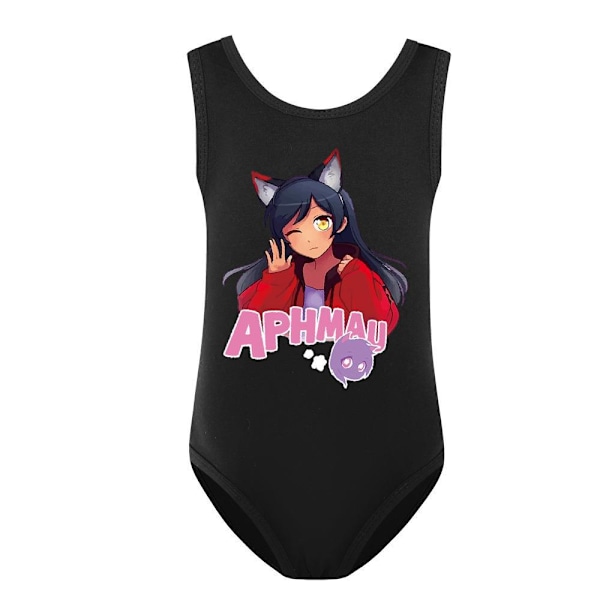 Aphmau Barn Flickor Tecknad Baddräkt Hel Baddräkt Simning för Sommar Strand Semester Pool Surfing Black 160cm