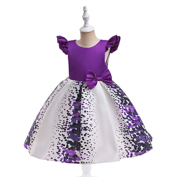 Flickors Julklänning med Rosett Elegant Brudtärna Bröllopsklänning Purple 120CM