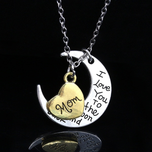 Jag älskar dig mamma Moon Heart Hänge Halsband present till mors dag Gold+Silver