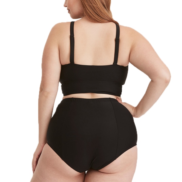 Plus Size Kvinnor Hög midja Baddräkt Rose Bikini Set Badkläder Black 2XL