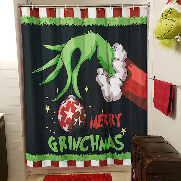 Julklappsduschdraperi med Grinch-tema, badrumsdekoration 120*180CM