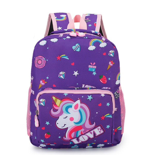 Flickor Unicorn Print Dubbellager Blixtlås Bärbar Ryggsäck D