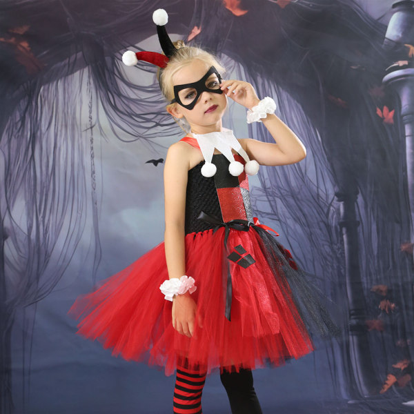 Halloween-klänning för flickor, Clown Cosplay, Bekväm Klänning för Fest 160cm