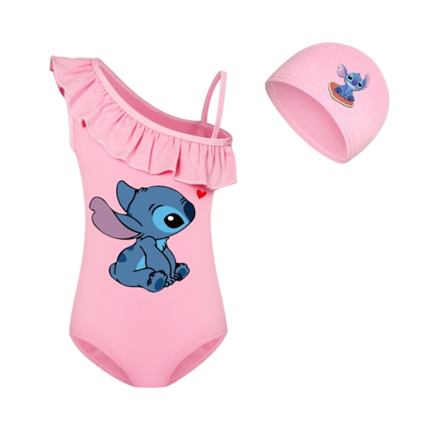 Lilo & Stitch Barn Flickor Tecknad Baddräkt Hel Baddräkt Med Badmössa för Sommar Strand Semester Pool Surf #3 140cm