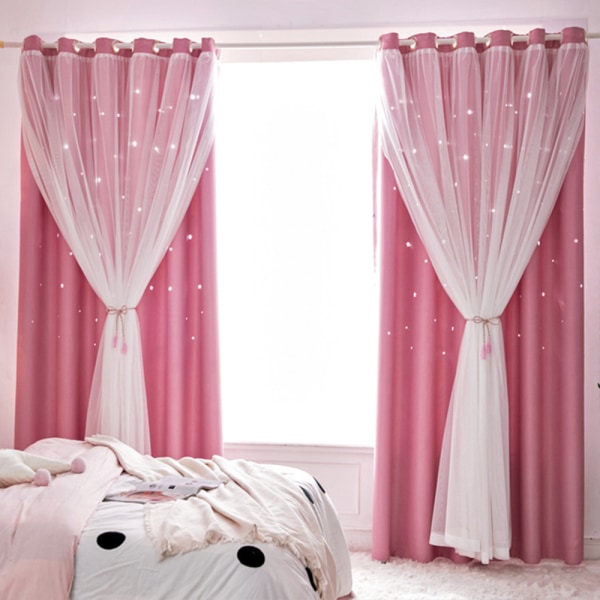 Star Window Gardin för flicka Barn sovrum Vardagsrum dekoration Pink 100cm*250CM