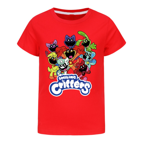 Smiling Critters T-shirt för barn pojkar Kortärmad sommar Topp Tee Blus Red 140cm