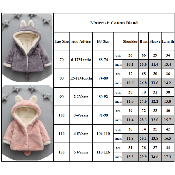 Baby flickor Pojkar Teddy Bear Fleece Huvtröja Parka Kappa Jacka Ytterkläder Varm Huva Grey 80cm