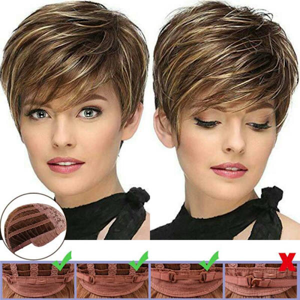 Ombre Pixie Kort Lockigt Peruk för Kvinnor Hårsnitt Pixie Cosplay