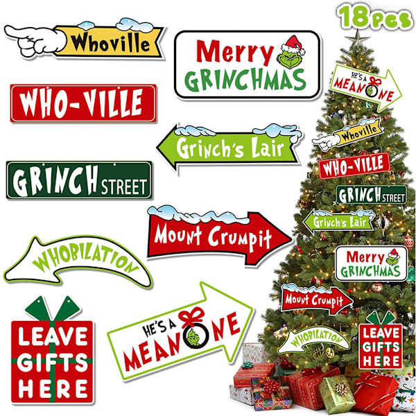 18 st julgranspynt, Whoville-papperspynt för julhängande dekorationer för hemmet inomhus, vinterjul, semesterfest, festfavoriter