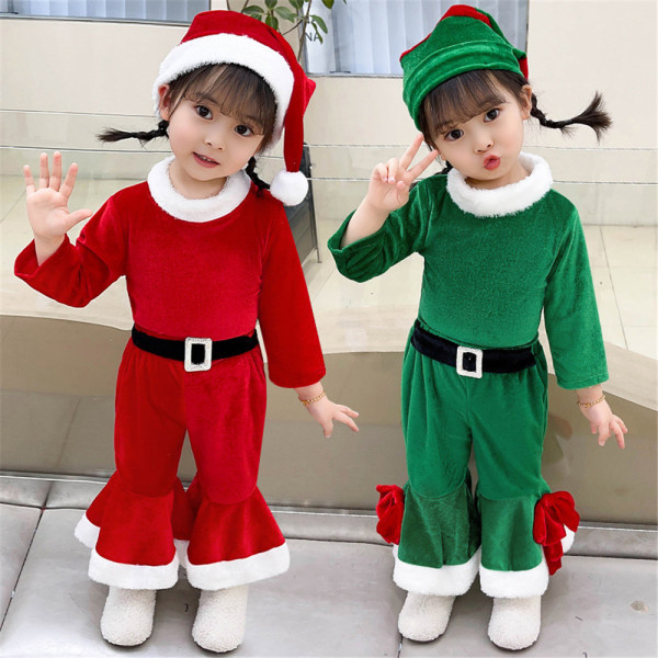 Barn jultomte kläder Baby jul 3 delar set Green 150CM
