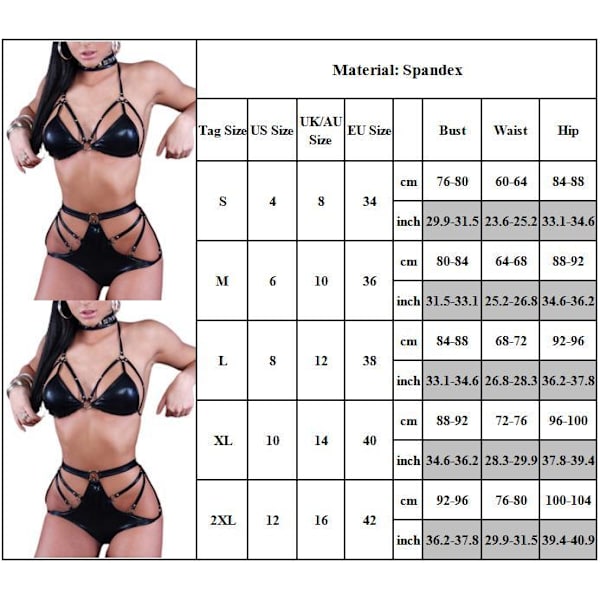 Naisten alusvaatesetti keinonahkaa Push-Up rintaliivit alusvaatteet yöasut 2XL