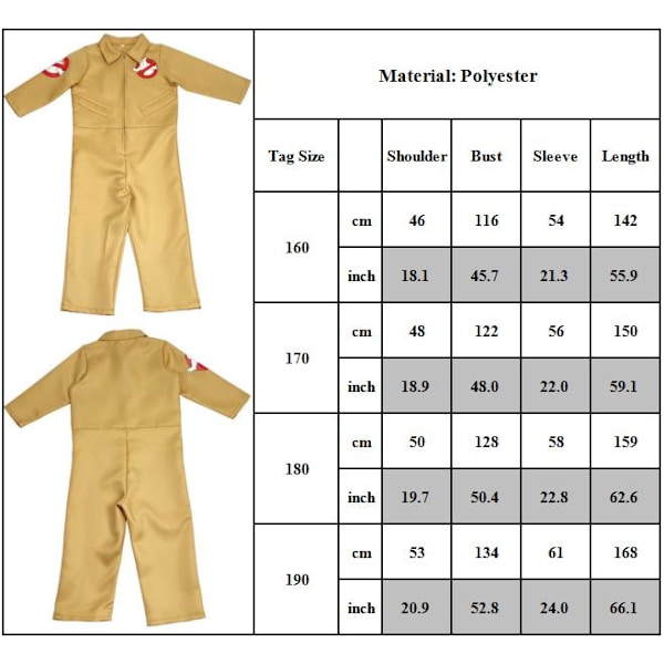 Ghostbusters Cosplay Kostym Jumpsuit Vuxna Halloween Maskeradkläder 170cm