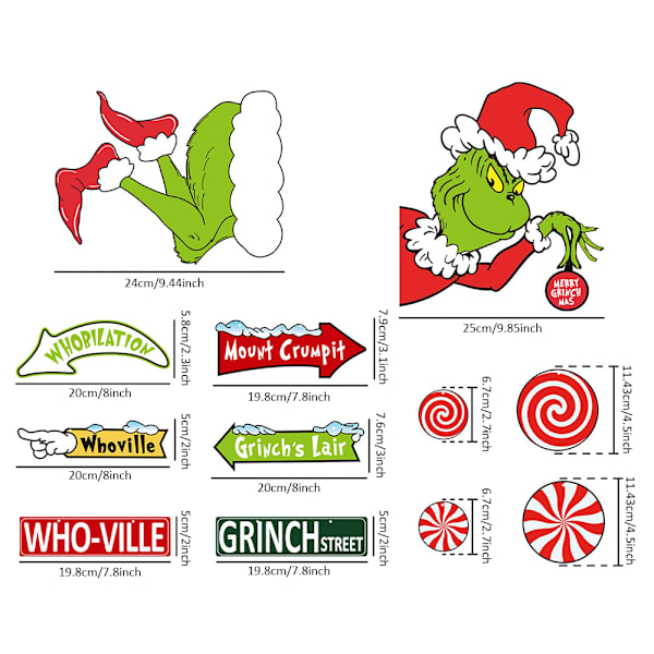 12 st Grinch Julgrans Toppar, Roliga Julgransprydnader Huvud/Ben/Skyltar Dekorationer för Träd Heminredning, Grinch Present till Barn Julgransprydnad 12PCS