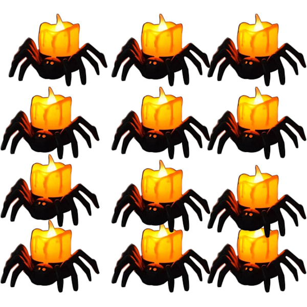12 stk. Halloween Edderkop LED Tealys Lysestager til Fest 12PCS