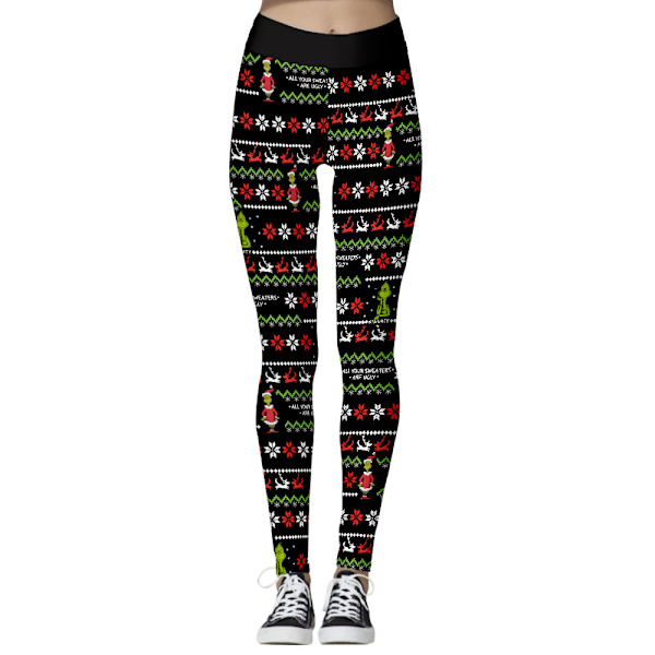 Højtaljede juleleggings til kvinder med striber B L