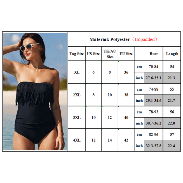 Dam Bandeau Fringe One Piece Badkläder Bikini Baddräkt Monokini Black S