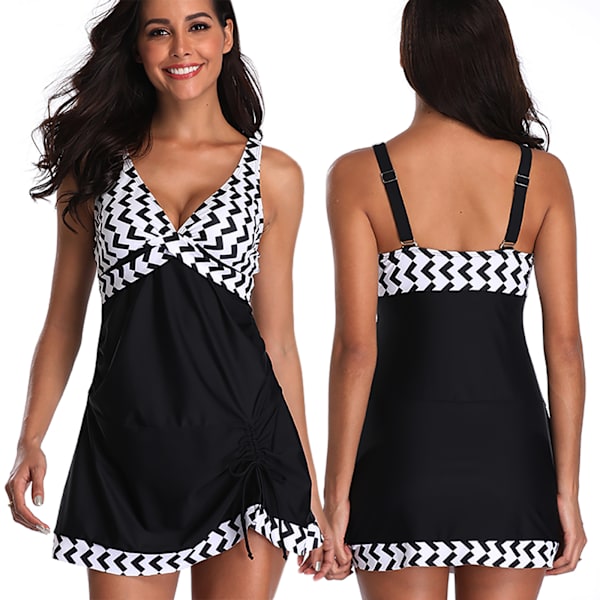 Damtankini med spetsar, badshorts, badkläder, baddräkt Black + White 4XL