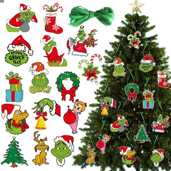 20 st julgransprydnader med Grinch-hängande dekoration