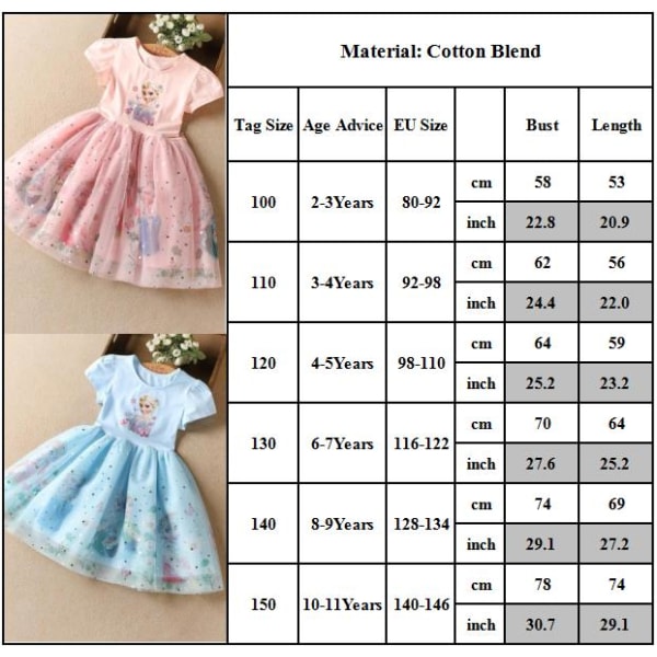 Flickor Princess Dress Frozen Elsa Lace Klänning för födelsedag Blue 140cm