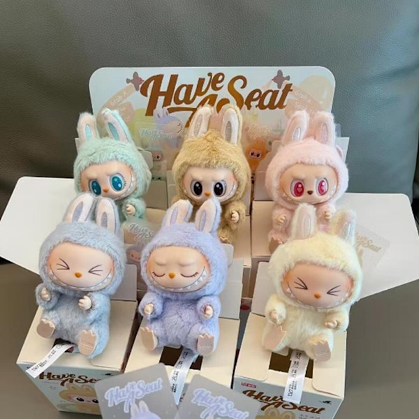 POP MART The Monsters Labubu Blind Box Samlefigur - Pop Mart Spennende Macaron Plysj Nøkkelring Utgave (1 Blind Box, 17cm) Tilfeldig Design