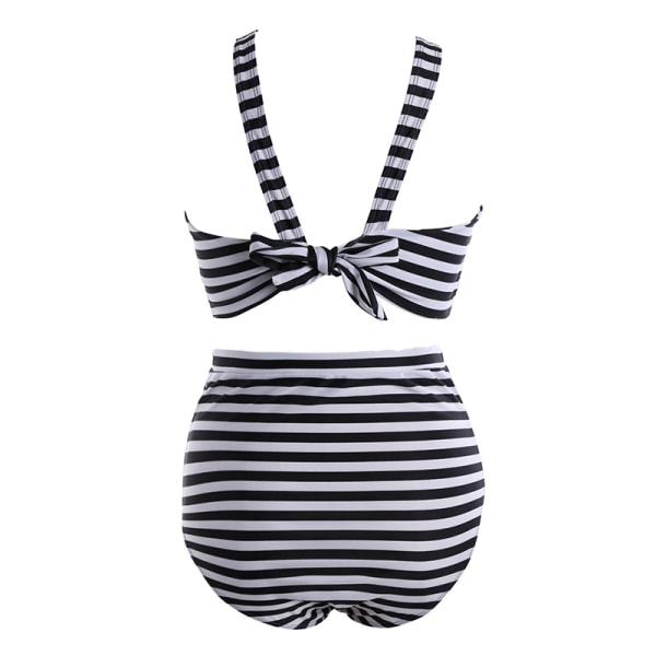 Aztec Bandage för kvinnor med hög midja Bikini Set Badkläder Baddräkt White & Black Striped 3XL