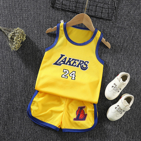 Småbarn Barn Basketball Jerset Outfit Bulls Lakers Topp + Kort Yellow 90cm