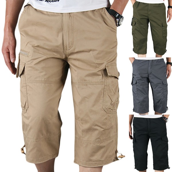 Män Sommar Multi-Fick Cargo Shorts Casual Shorts Khaki M