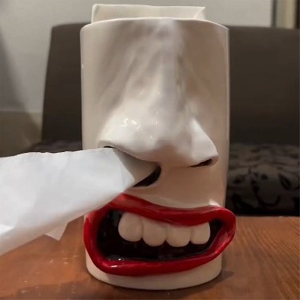 Håndlavet Sjovt Ansigt Servietholder, Særpræget Mund Næse Vævsboks Dispenser, Unik Toiletpapirholder, Nyhed Vævsboks Cover
