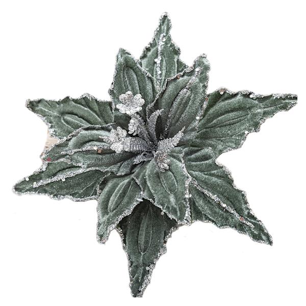 1 st julgran prydnad i storlek med glitterblomma, julstjärna, juldekoration till fest Green