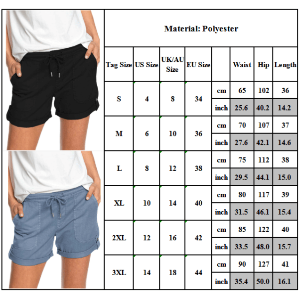 Raka shorts i ren färg med remmar / mångsidig / för kvinnor Black 3XL