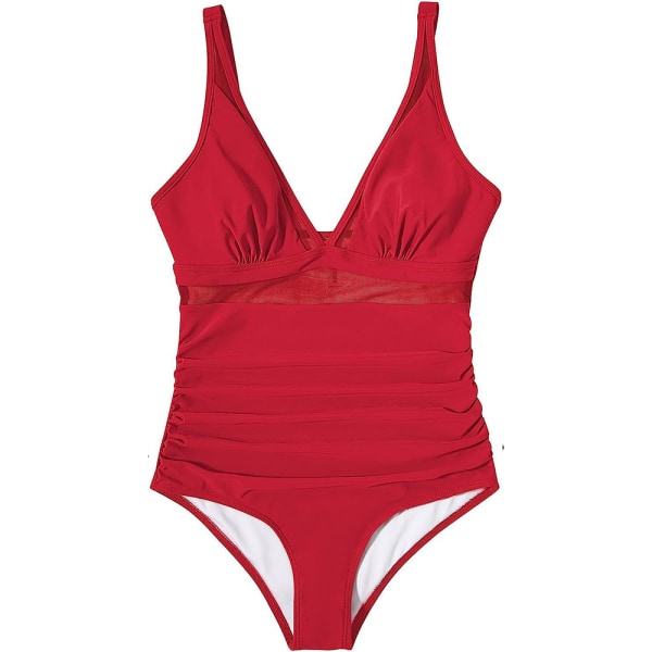 Kvinnors Vadderad Monokini Magkontroll Baddräkt Bikini Baddräkt Sommar Red 2XL