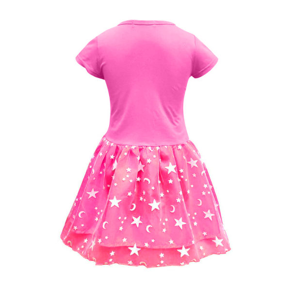 Snygg kjol med enhörningtryck - T- print med rund hals - för tjej Pink 120
