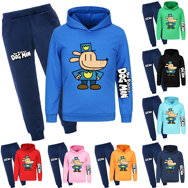 DOG MAN Casual Träningsset Barn Hoodie Joggingbyxor Kostym Tryck Huvtröja Sweatshirt Pullover Toppar Kläder Green 160cm