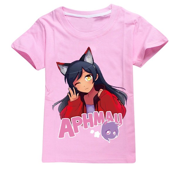 APHMAU Flickor Pojkar Tecknad Tryckt T-shirt Sommar Kortärmad Tröja Bomull Rundhalsad Topp Pink 140cm