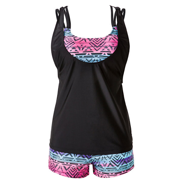 Naisten poikashortsit Bikini Tankini Setti Urheilullinen Uimapuku Black Pink S